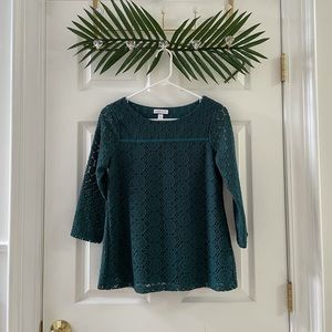 Elegant Dark Green Lace Blouse - Charter Club